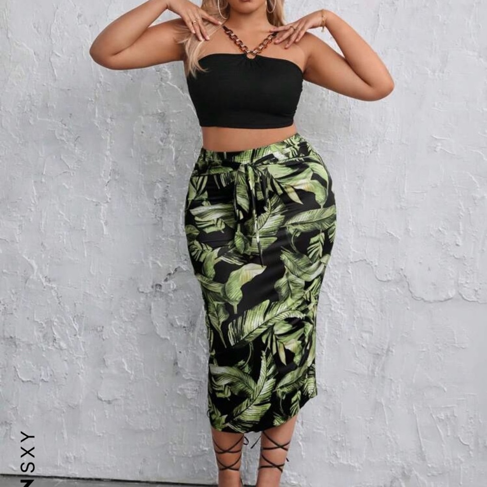 Tropical Leaf Print Skirt